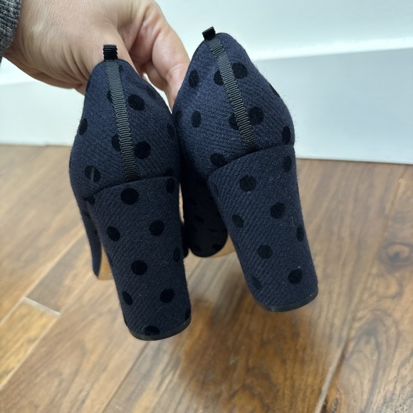 Boden Polka Dot Block Heel Pumps 38/7.5 Navy Black Suede Toe Slip On Rockabilly - Picture 4 of 8